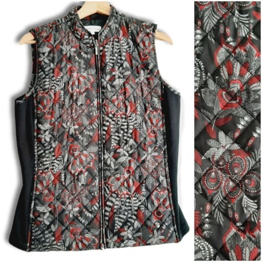 NORTHERN REFLECTIONS Floral Diamond Quilt Full-Zip Vest Blue Sz S